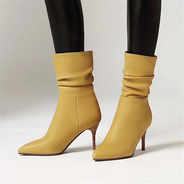 

2021 autumn new women half short boots thin heel pointed toe women winter shoes fashion short boots footwear size 34-43, Black
