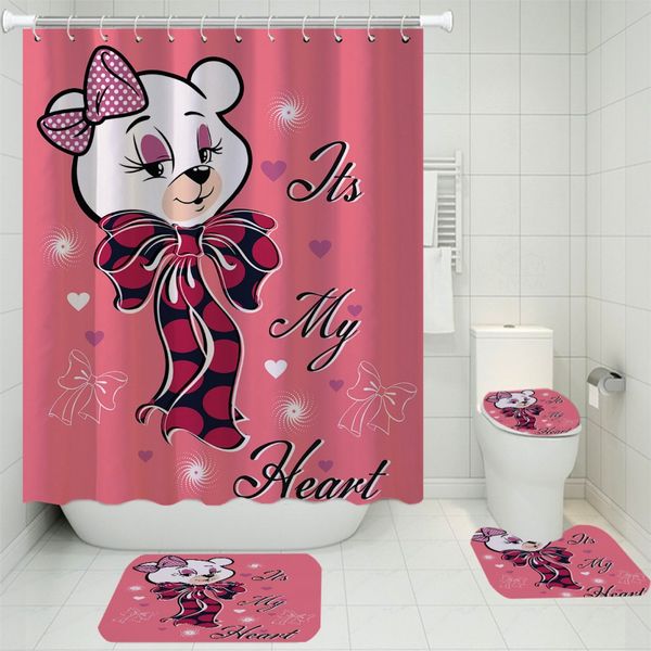 

4 piece set cartoon animal shower curtain kit 3d printing cute baby animal bathroom kit kids gifts home decoration supplies