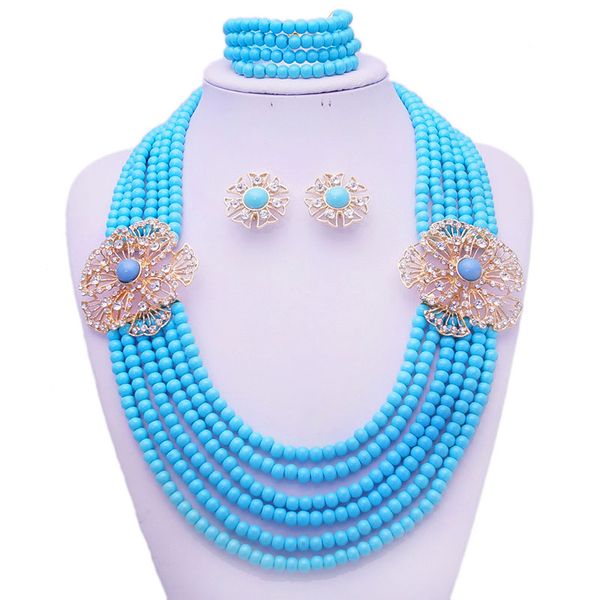 

yulaili blue color african beads jewelry sets fashion hand making wedding jewellery statement choker necklace bracelet earrings for women, Black