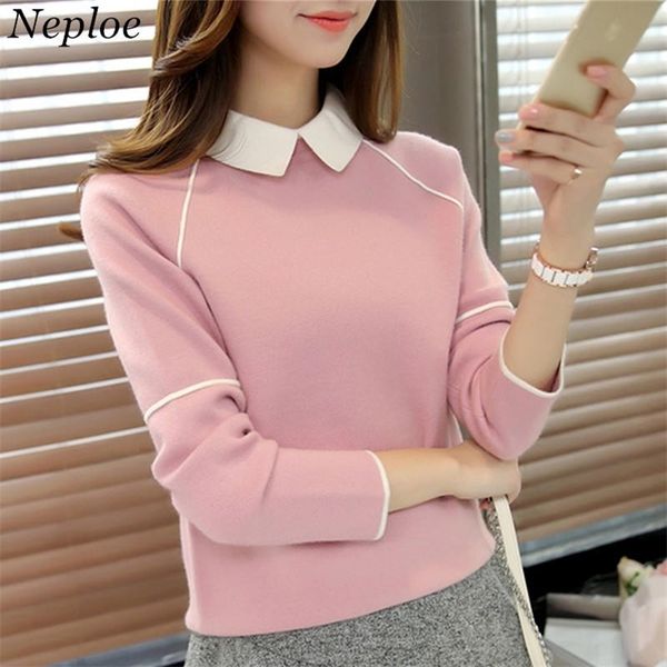 

neploe new doll collar sweater women contrast color patchwork pullover long sleeve fashion bottoming sweaters jumper 37230 201224, White;black