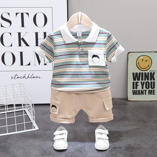 

boys striped summer casual baby boy suit 2020 new children + shorts 2 pieces/set fashion handsome kids clothes c1016, White