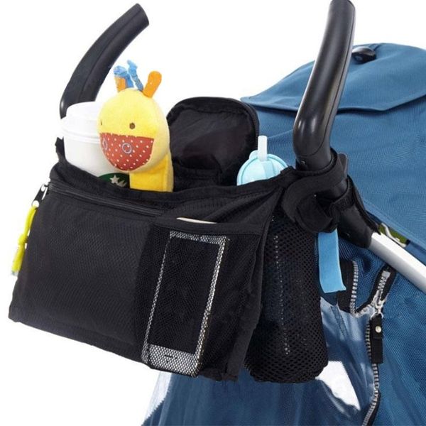 

fashion baby stroller hanging bag black solid color waterproof oxford cloth after grid tray umbrella car storage bag mummy