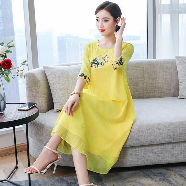 

2019 chinese dress traditional qipao cheongsam chiffon floral print embroidery long qipao dress tang costume vestido women1, Red