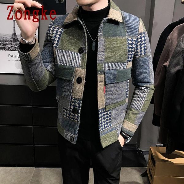 

zongke woolen plaid bomber winter jacket men 2021 japanese streetwear men jacket winter jackets for brand coat m-3xl, Black;brown
