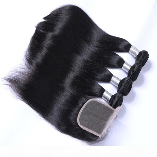 

brazilian straight human hair bundles with closure 100% unprocessed virgin hair 3 bundles with lace closure natural color hair extensions, Black