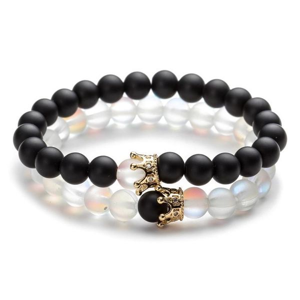 

fashion moonstone copper crown set couple's bracelet beaded men's bracelet bracelet fashion m qylzpw, Black