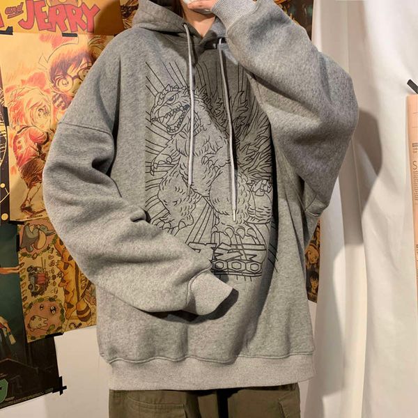 

autumn and winter ins korean fashion couple hooded sweater men's chic plush trendy casual coat, Black