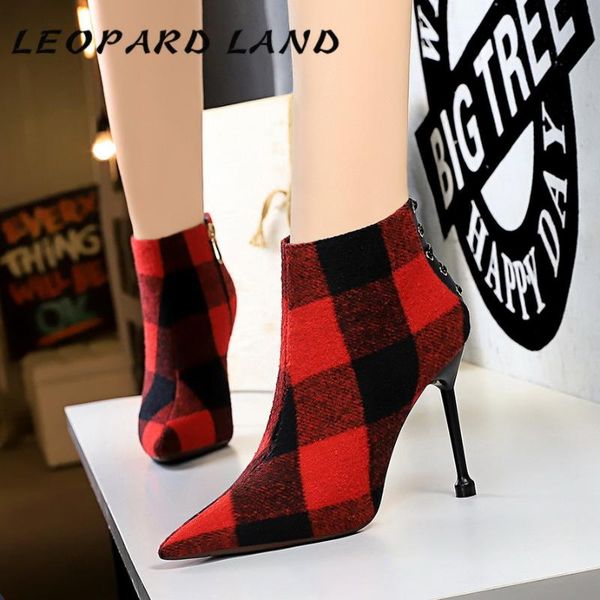 

leopard land fashion winter women's boots thin heeled high heel pointed suede slimming stylish plaid short boots ds-663-3, Black