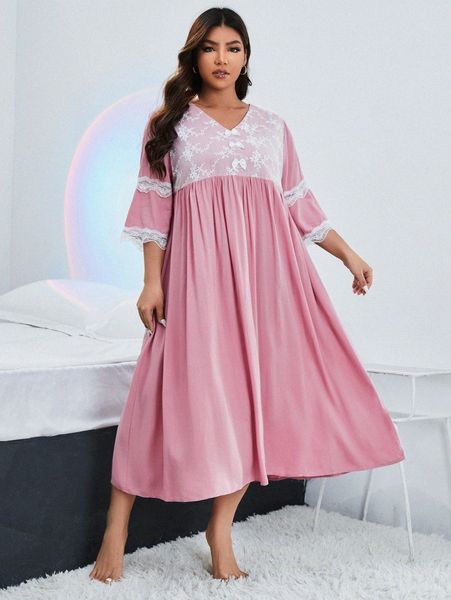

plus lace trim bow front sleep dress n5yl#, Black;white