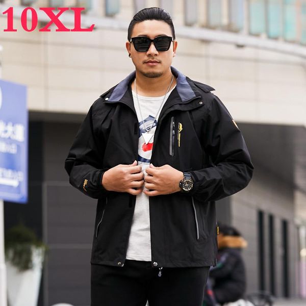 

men's down & parkas size plus 10xl big 9xl 8xl waterproof jacket men warm 2 in 1 windproof detachable hood thicken winter coat, Black