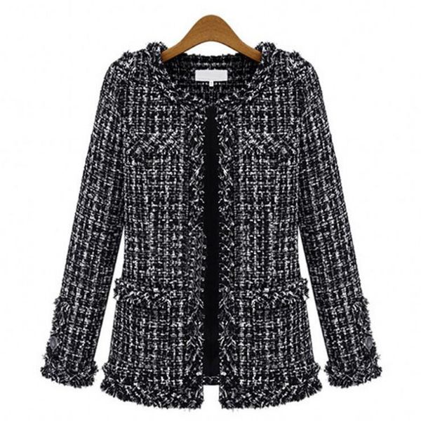 

2021 new autumn black and white trellis feminine standard plus size thin-fit jacket women's winter clothes, Black;brown