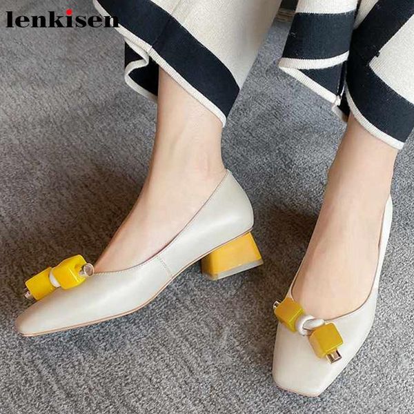 

lenkisen sweety girl mixed colors genuine leather slip on square toe med heels women spring fashion dating daily wear pumps l11, Black