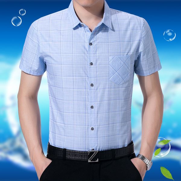 

men's striped plaid short sleeve shirt in summer, White;black
