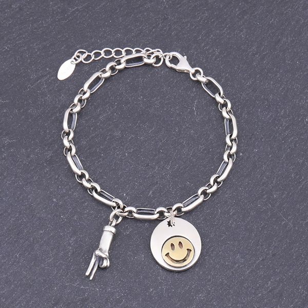

sterling silver 925 smiling bracelet face bracelet women's fashion trend in korea with fresh personalitysimple accessories and 100 pair, Golden;silver
