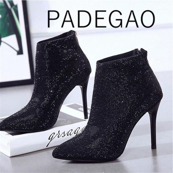 

2021 pointed toe high heel ankle boots for women slip-on basic thin heels summer shoes1, Black