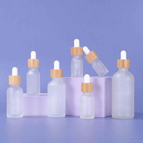 

frosted glass dropper bottles 5ml 10ml 15ml 20ml 30ml 50ml 100ml wholesale bamboo cap essential oil bottle