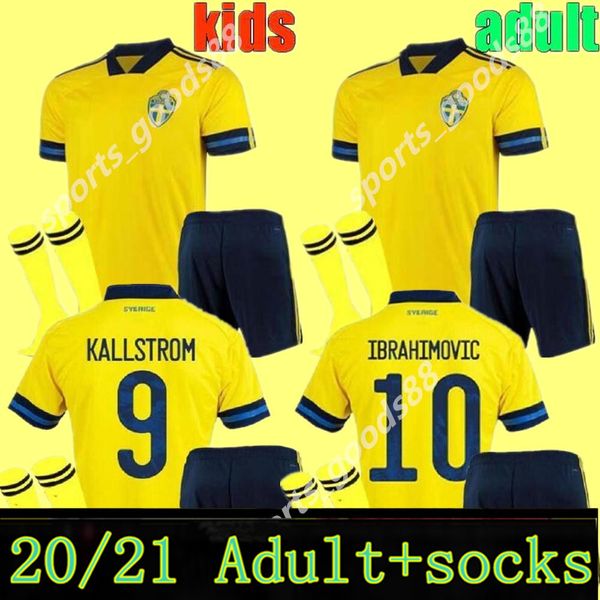 

men kids 20 21 sweden soccer jerseys kits 2020 sverige home forsberg maillot de foot lindelof guidetti boys football shirt uniforms, Black;yellow