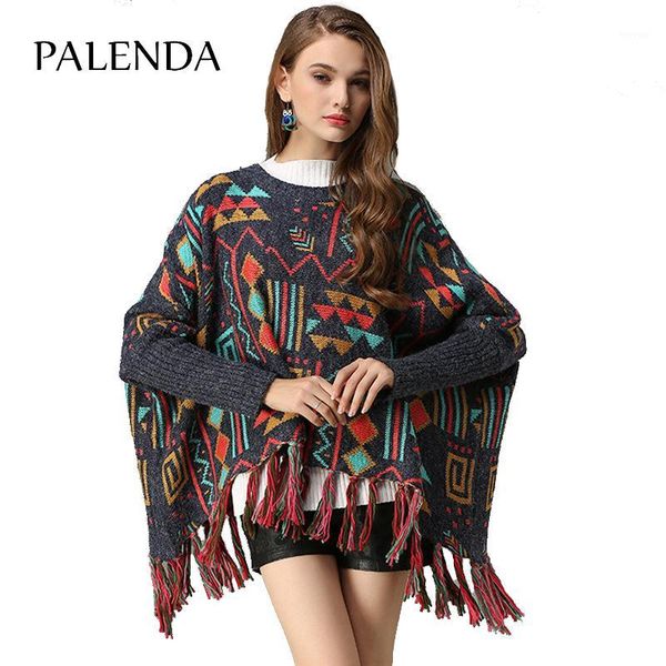 

bohemian sweater tassel leisure geometric cloak1, Black