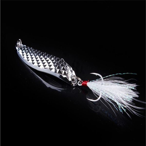

1pcs metal spoon fishing lure 7g 10g 15g 20g silver gold sequins with feather treble hook artificial hard bait fishin qylipj
