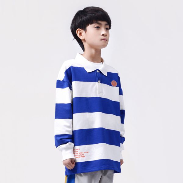 

dk fashion fall 2020 hip hop boys' polo shirt middle school kids' loose stripe sweater, Black