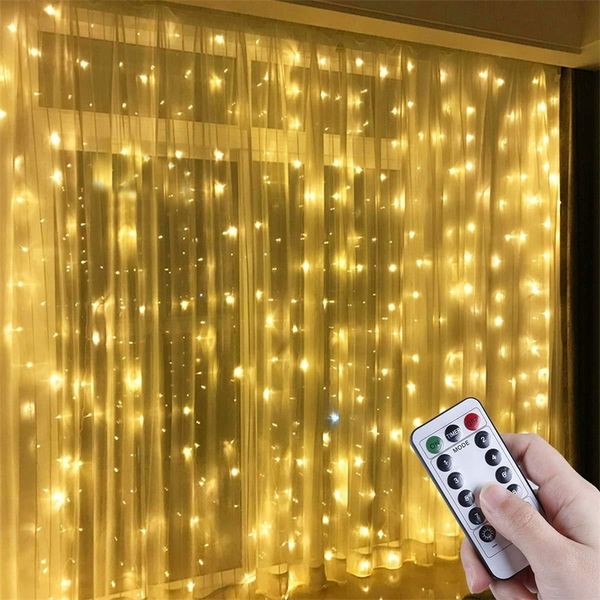 Luci natalizie a LED Ghirlanda Luci per tende per tende Telecomando incluso Decorazione domestica Camera da letto Finestra Casa Giardino Deco Y200903