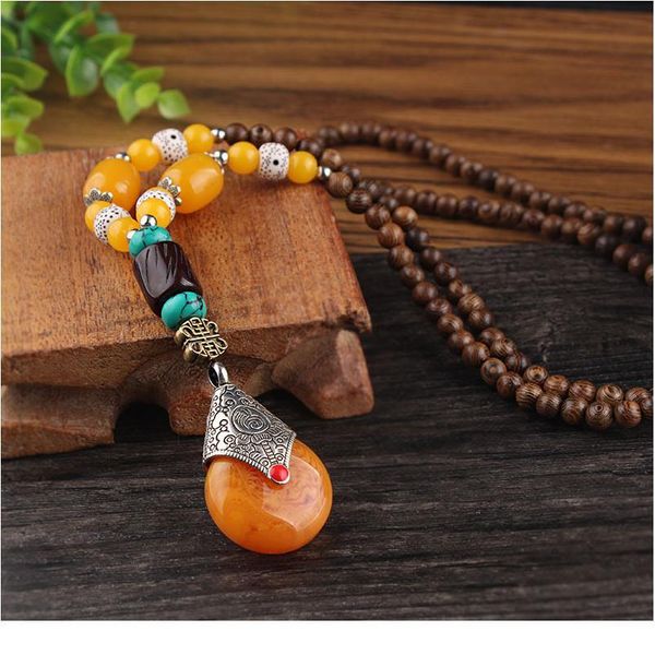 

vintage beaded long necklace buddhist wood beads pendant & necklace ethnic women men sweater chain jewelry pendant qylxes, Black