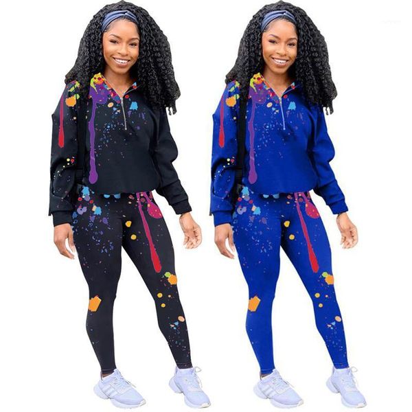 

splash ink print women set high streetwear women 2 pieces pant suit female sporty matching suit1, Gray