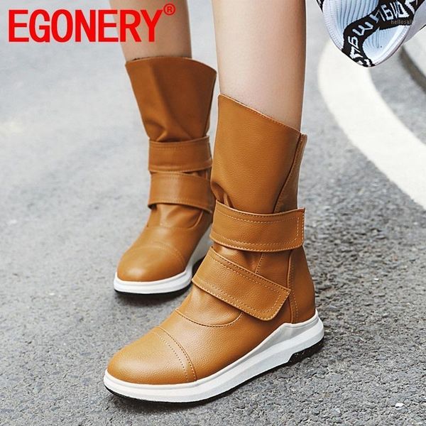 

egonery winter new concise mid calf boots outside warm comfortable round toe mid heels women shoes drop shipping size 34-431, Black