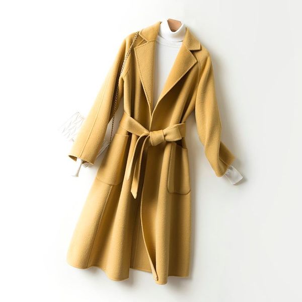 

2019new double-faced cashmere in the long section of autumn and winter popular woolen coat hepburn over knee thickening1, Black