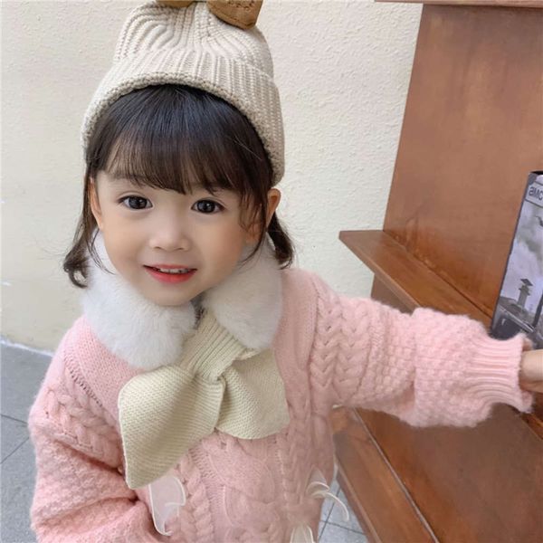 

and women's korean children's scarf thickened autumn warm soft decoration lace up collar baby's neck winter girl's fashi, Red;brown