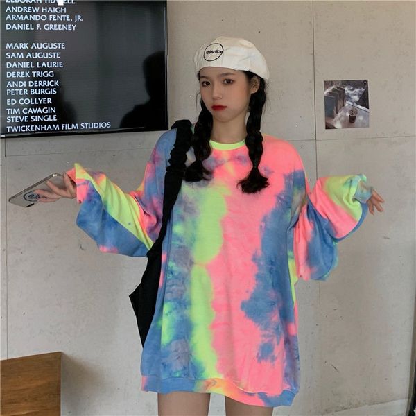 

2021 new spring printed tie dye feminine hoodie chic ladies streetwear pullovers basic long sleeve y432 92o3, Black