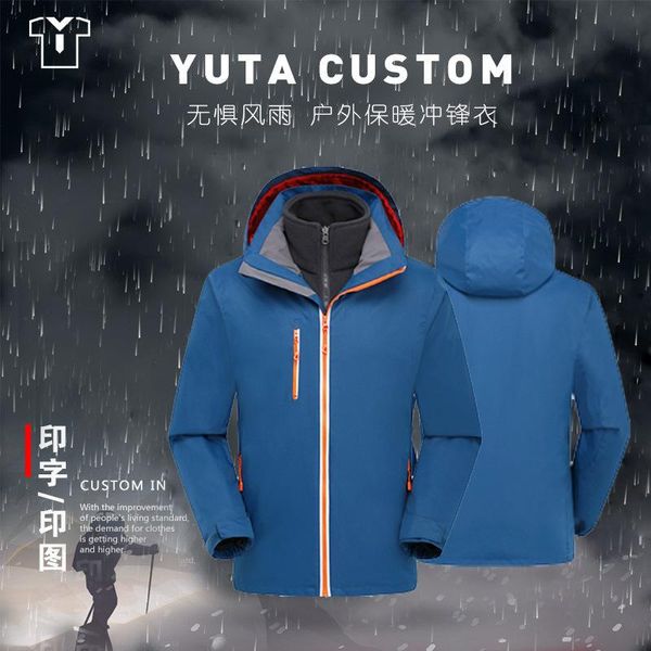 

outdoor jackets&hoodies waterproof jacket three-in-one-piece thick windproof ski suit warm cold work clothes logo, Blue;black