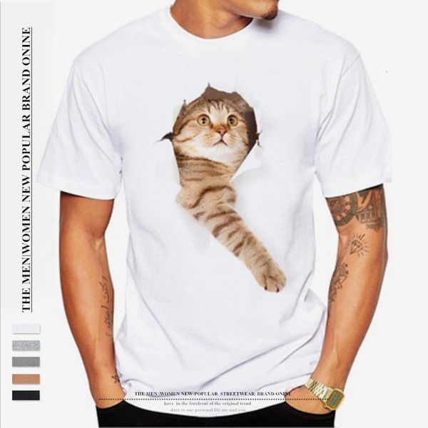

summer short sleeve 3d cat t-shirt men's style, White;black