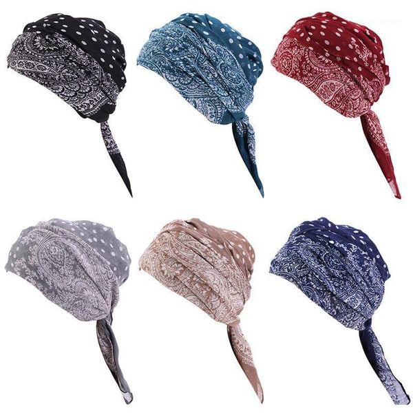 Beanie/Totenkopfkappen 6 Farben Damen Ethno-Stil geknotete Damen-Beanie-Mütze Lässige Retro-Bedruckte Mützen für Hüte Motorhaube weiblich1