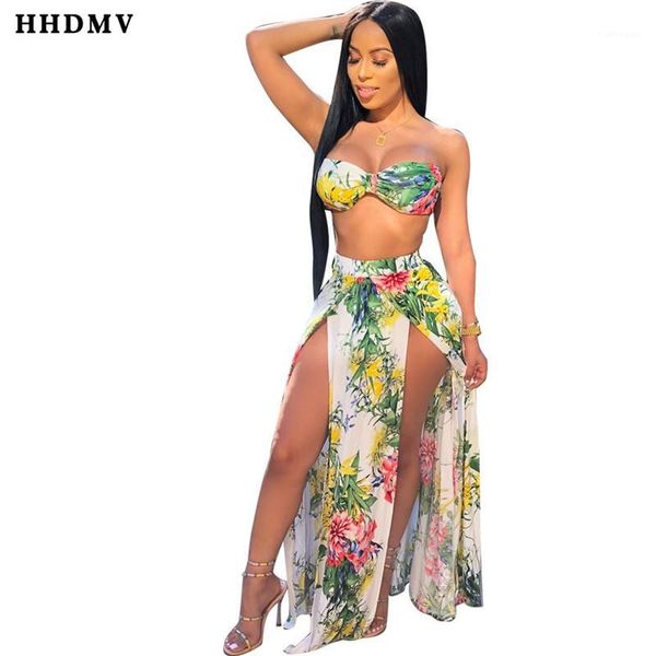 

hhdmv summer beach style sets strapless short elasitc short pants elasitc floor-length skirt printed three piece sets1, White