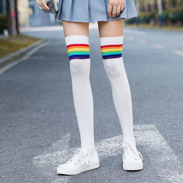 

spring autumn japanese rainbow cute student stripes sweet thigh knee socks fashion wild women stockings high quality, Red;black
