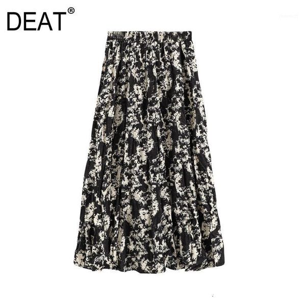 

deat] 2021 spring new fashion tide high waist a-line printing temperament all-match loose fit women skirts 13a9601, Black