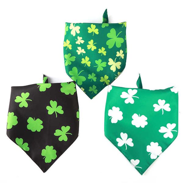 

st. patrick's day dog bandanas handkerchief pet lucky shamrock reversible triangle bibs scarf for dogs cats jk2101xb