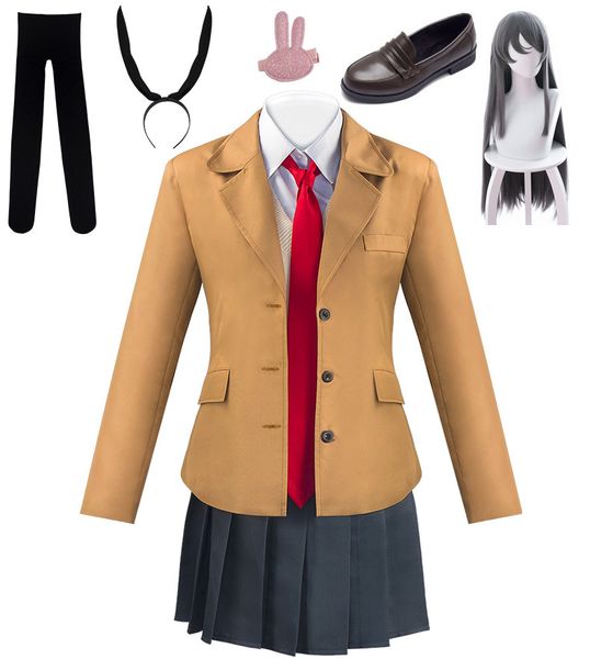 Anime Rascal não sonha com Bunny Girl Senpai Sakurajima Mai Azisagawa Cosplay JK School Uniform Wig Sapatos Traje