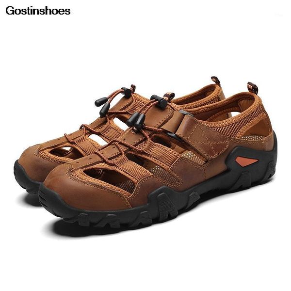 

sandals men leather sandalsias hombre cuero full grain sport hollow shoes sandles sandalias hombre1, Black