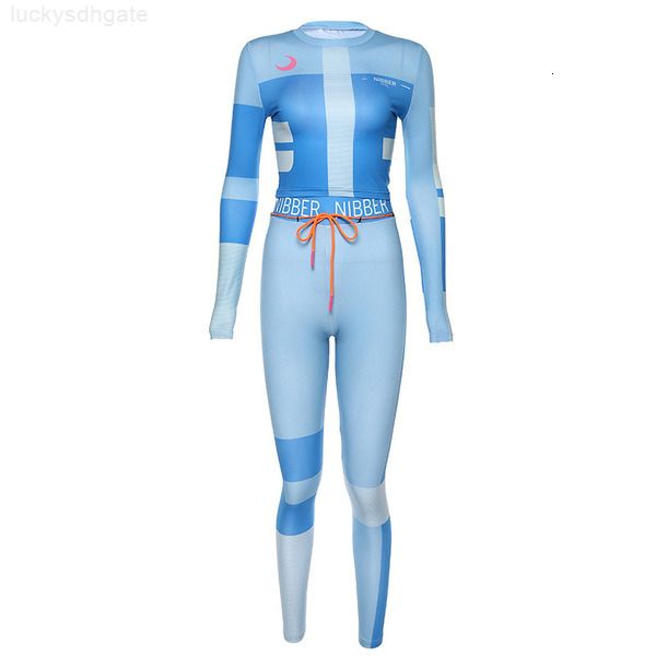 

long designer women fitness two pieces set tracksuit sleeve crop letters print elastic skinny leggings sportswear sl, Gray