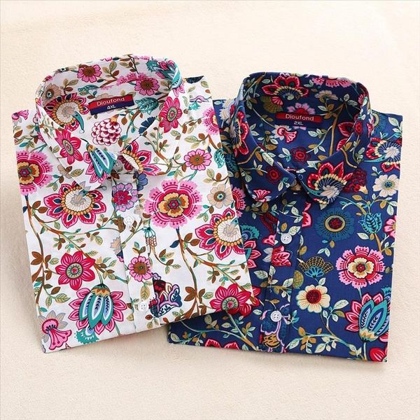 

harajuku print blouses women shirts cotton full sleeve ladies floral blouse big sizes clothing female shirt, White