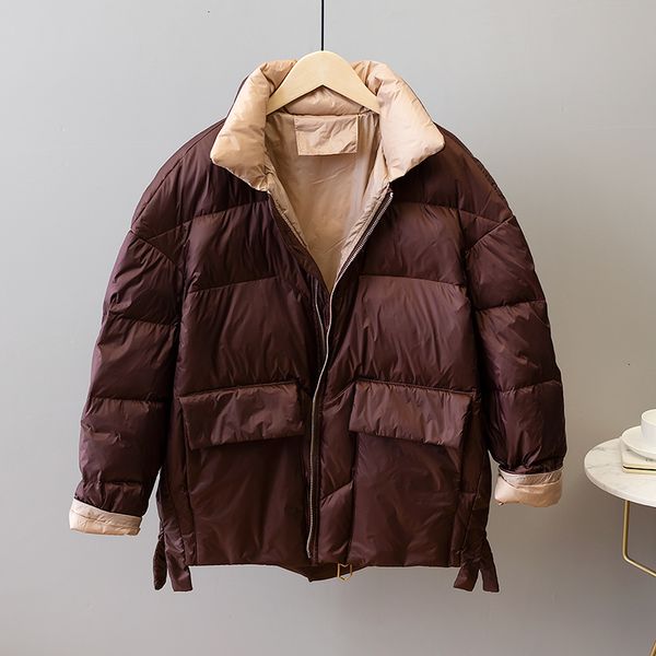 

women's big bread, winter short, white, duck feather coat, warm, 2020