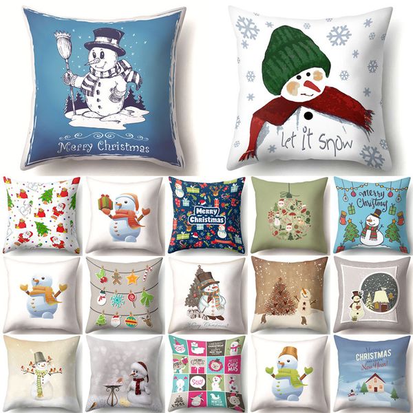 

1pcs snowman christmas cushion polyester 45*45 decorative pillows new year xmas sofa bed home decor pillow cover 40543