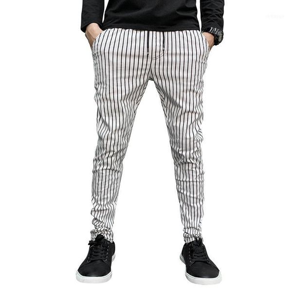 

plus size stripes trousers men slim fitness fashion outwear cargo pants for men casual sportswear sweatpants white black1, Black