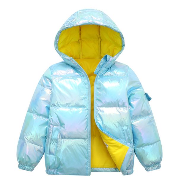 

fashion boys 2020 new winter children's boy girl bright hooded jacket kids white duck down coat, Blue;gray