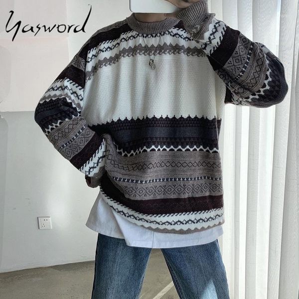 

yasword men sweater o-neck stripes pullovers long sleeve knitted sweatercoat fashion casual woolen winter autumn male knitwear1, White;black