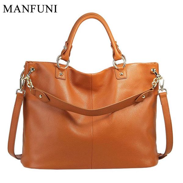 

100% real cow leather women handbag brown casual tote large capacity elegant female crossbody messenger purse black hobos bags
