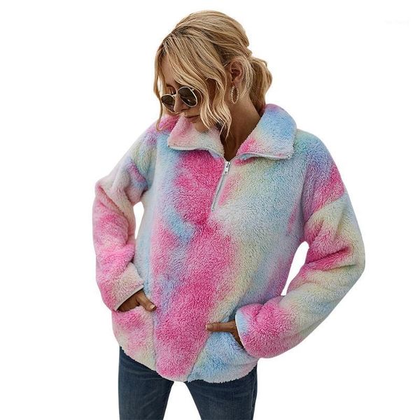 

fleece crop hoodie thick winter jacket women long sleeve tie dye pullovers shirt female clothes1, Black
