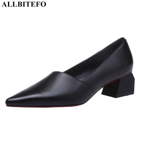 

allbitefo thick heel genuine leather office ladies shoes spring women high heel shoes women heels girls, Black